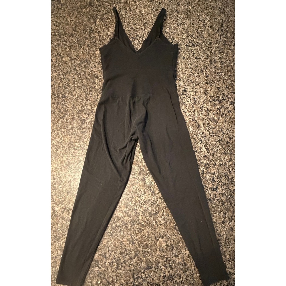 Black V-Neck Wrap Cami Activewear‎ Jumpsuit Yoga Bodysuit Full Length Small